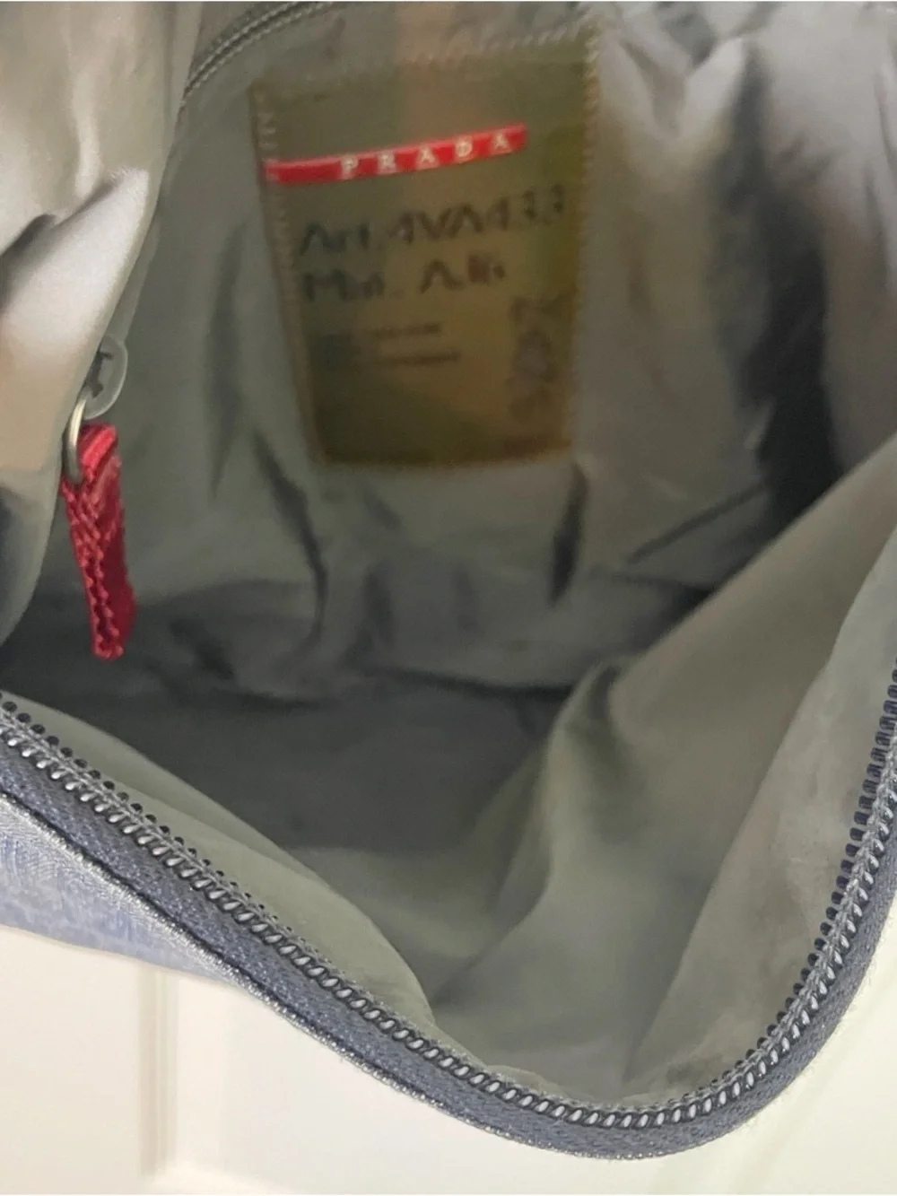 VINTAGE Prada Denim Crossbody Bag Red Leather Trim Y2K Canvas Messenger 4VA433 - Picture 10 of 14